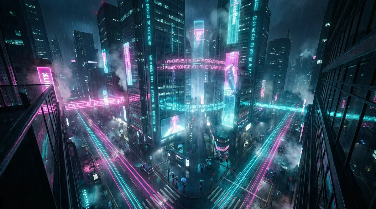 长歌行免费观看完整版 竖屏短剧平台首页背景 - 赛博朋克都市夜景
